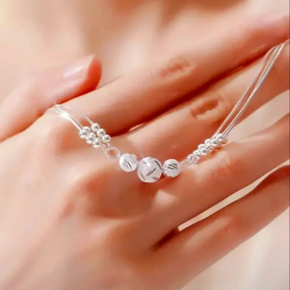 Ladies 925 sterling silver beaded charm bracelet